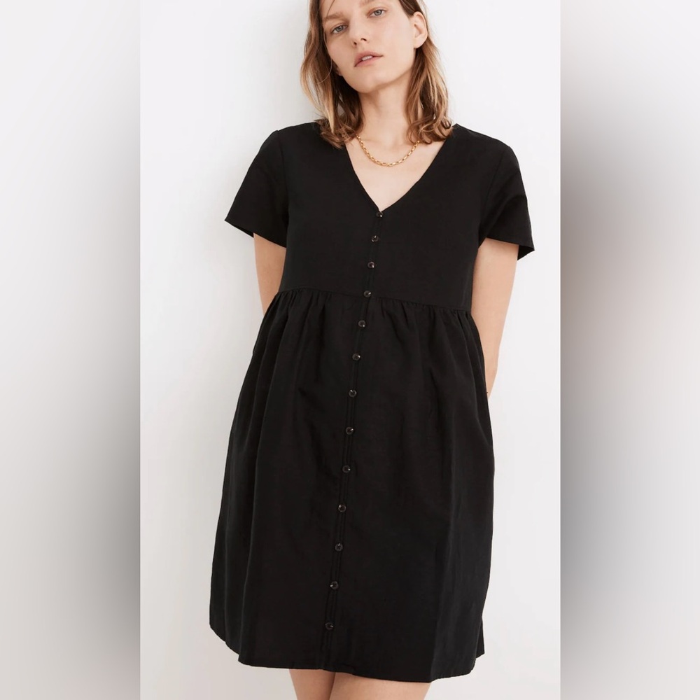 Madewell Linen-Blend Alexandra Button-Front Mini Dress
